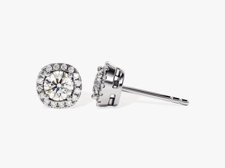 Round Halo Moissanite Diamond Stud Earrings for Her