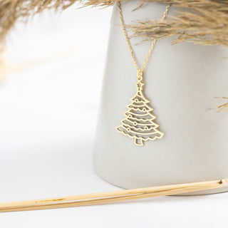 Collier en or massif 14 carats avec sapin de Noël uni pour cadeau 