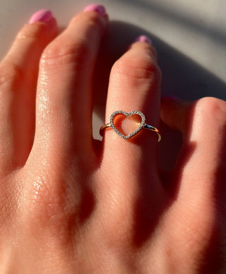 Bague en diamant rond à cœur ouvert, cadeau pour femme