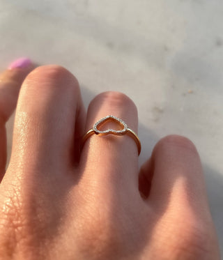 Anillo de diamantes de talla redonda con corazón abierto, regalo para mujer