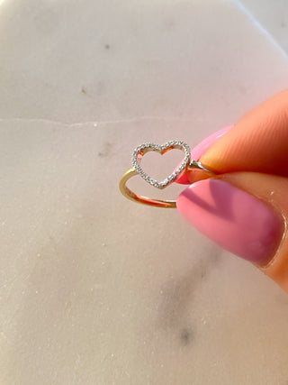 Bague en diamant rond à cœur ouvert, cadeau pour femme