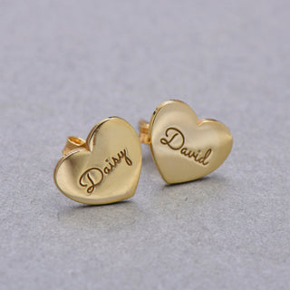 Engraved Name Heart Earrings in Gold Personalized Valentine's Day Gift