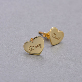 Engraved Name Heart Earrings in Gold Personalized Valentine's Day Gift