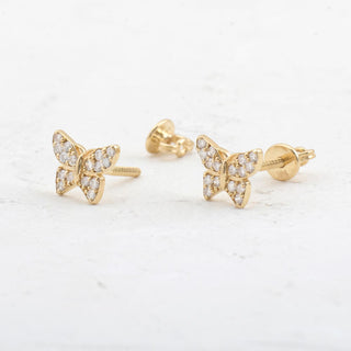 Boucles d'oreilles à tige en forme de papillon avec diamants taille ronde pour femmes