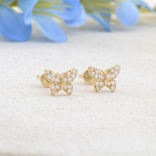 Pendientes de mariposa con diamantes de talla redonda para mujer