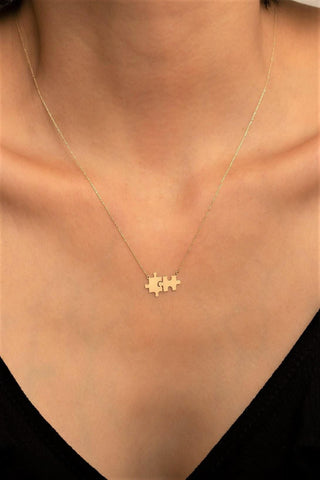 14K Solid Gold Puzzle Necklace Pendant for Valentine Gift