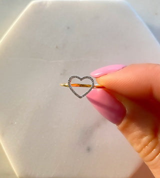 Anillo de diamantes de talla redonda con corazón abierto, regalo para mujer