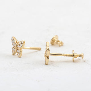 Boucles d'oreilles à tige en forme de papillon avec diamants taille ronde pour femmes