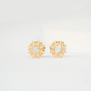 Round Cut Diamond Sunshine Starburst Studs Earrings for Birthday Gift