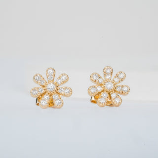 Pendientes de diamantes de moissanita con diseño floral redondo de 0,18 quilates para mujer 