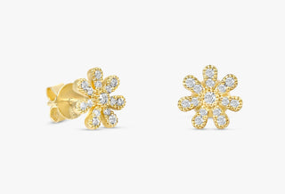 Pendientes de diamantes de moissanita con diseño floral redondo de 0,18 quilates para mujer 