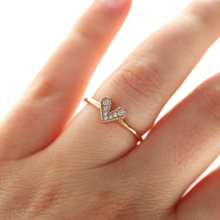 Bague minimaliste vintage en forme de cœur avec diamant pour femme