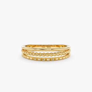 Alliance de mariage à trois rangs en or jaune 14 carats avec moissanite pour femme