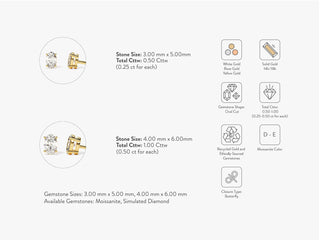 Boucles d'oreilles à tige en or jaune avec diamants et moissanite à taille ovale