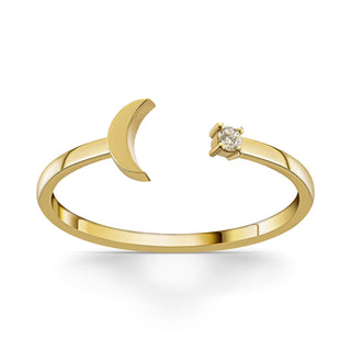 Bague de fiançailles ouverte en or jaune avec diamants et moissanite Moon Star