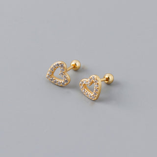 Boucles d'oreilles à tige en forme de cœur avec diamant rond en or, cadeau pour elle