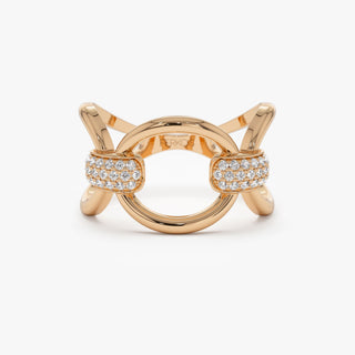 Anillo de bodas de oro macizo de 18 k con diamantes en forma de bucle para mujer