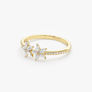 Alliance à deux fleurs avec diamants taille ronde et marquise pour elle