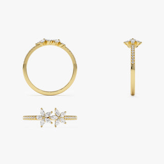 Alliance à deux fleurs avec diamants taille ronde et marquise pour elle