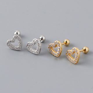 Round Diamond Heart Stud Earrings in Gold Gift for Her