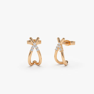 Boucles d'oreilles à tige en or 14 carats avec demi-créoles et diamants pour femme