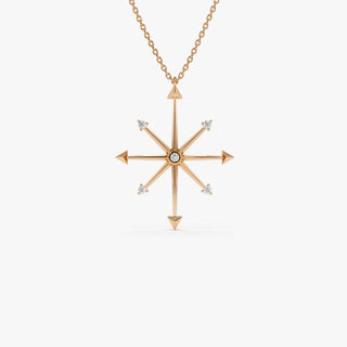 14k Solid Gold Diamond Compass Charm Necklace for Women