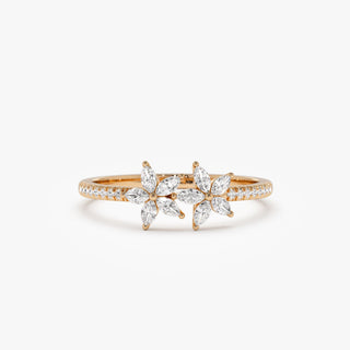 Alliance de mariage à deux fleurs en moissanite taille ronde et marquise de 0,36 TCW