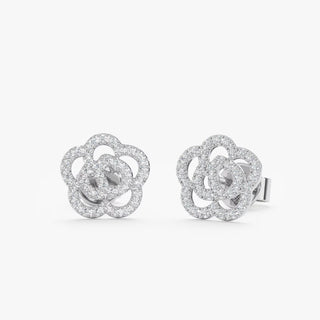 0.32CT Round Floral Moissanite Diamond Stud Earrings in Solid Gold