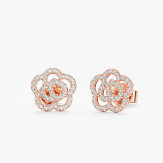 0.32CT Round Floral Moissanite Diamond Stud Earrings in Solid Gold