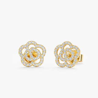 Boucles d'oreilles à tige en or massif avec diamants et moissanite ronde de 0,32 ct