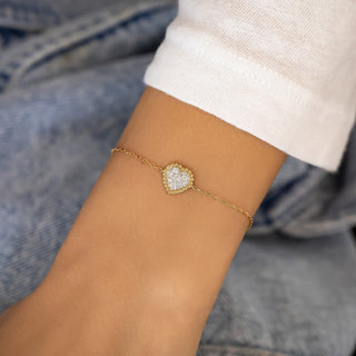 Pulsera vintage con forma de corazón pavé de diamantes de talla redonda para mujer