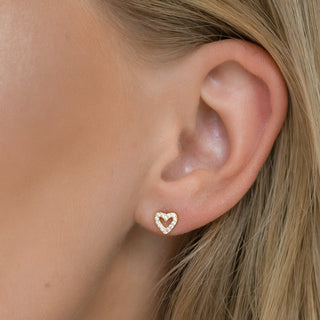 Boucles d'oreilles à tige en forme de cœur avec diamant rond en or, cadeau pour elle