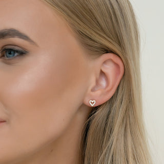 Boucles d'oreilles à tige en forme de cœur avec diamant rond en or, cadeau pour elle