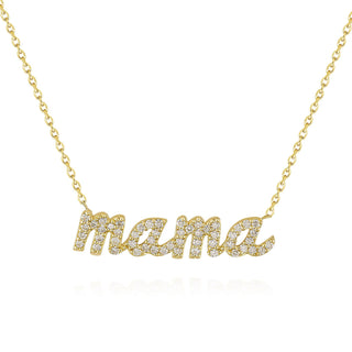 Collier MAMA en or jaune 14 carats avec diamants et moissanite