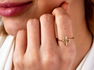 14K Gold Heartbeat Lifeline Pulse Ring for Valentine's Gift