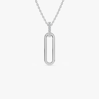 Round Cut Diamond 14k Gold Paper Clip Link Pendant for Her