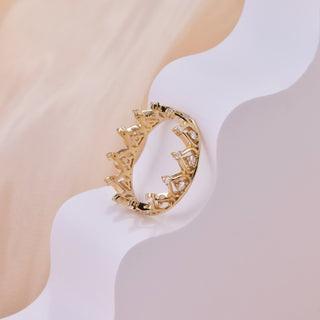 Anillo de reina único con corona de diamantes de talla redonda para regalo de Navidad