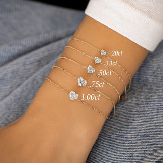 Bracelet en diamant solitaire taille cœur pour cadeau de Saint-Valentin