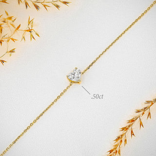 Bracelet en diamant solitaire taille cœur pour cadeau de Saint-Valentin