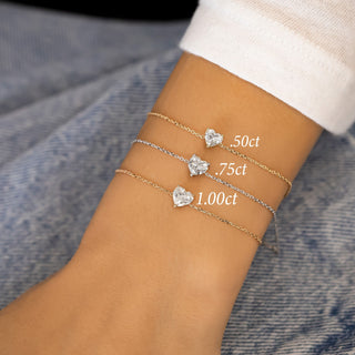 Bracelet en diamant solitaire taille cœur pour cadeau de Saint-Valentin