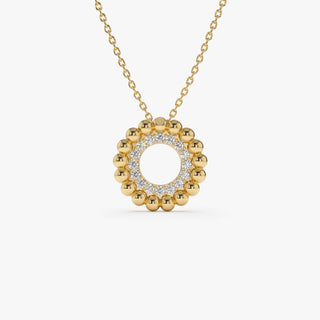 14k Solid Gold Beaded Diamond Circle Necklace for Christmas Gift