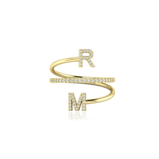 Round Cut Diamond Double Letter Band for Christmas Gift for Wife