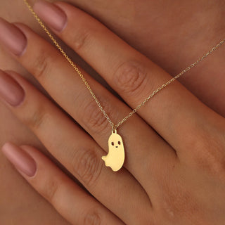 14K Gold Halloween Tiny Ghost Necklace Halloween Gift for Her