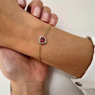 Bracelet halo de diamants avec pierre de naissance de juillet et rubis en forme de cœur