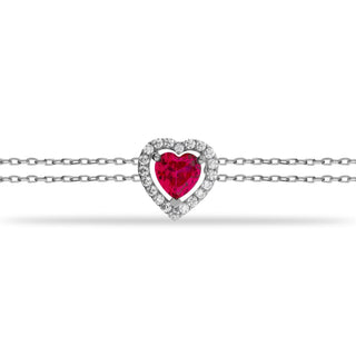 Ruby Heart Shape July Birthstone Diamond Halo Bracelet