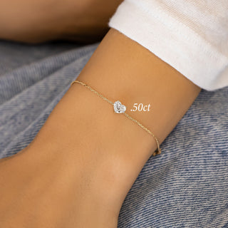 Bracelet en diamant solitaire taille cœur pour cadeau de Saint-Valentin