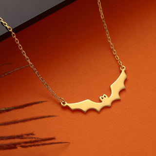 Collier pendentif chauve-souris délicat d'Halloween en or massif uni