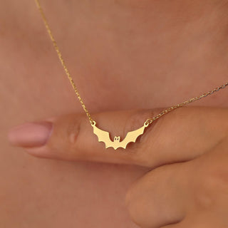 Solid Plain Gold Halloween Dainty Bat Pendant Necklace