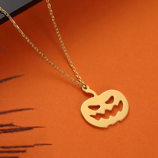 14K Gold Halloween Pumpkin Necklace For Halloween Jewelry Gift