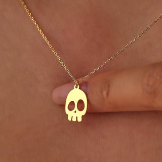 14K Gold Halloween Skull Ghost Necklace Gift for Women